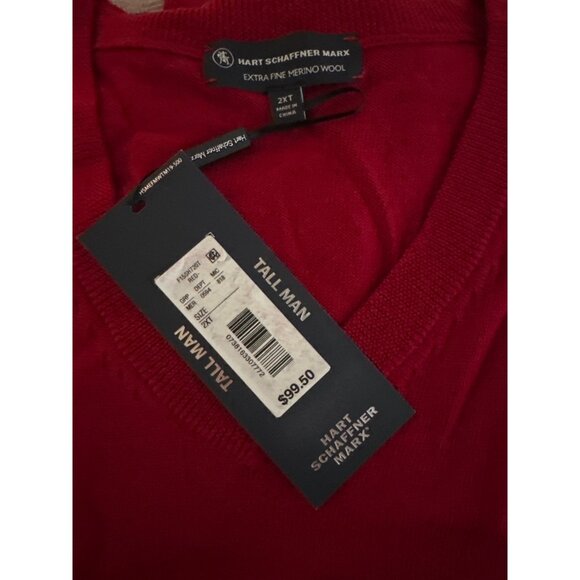 Hart Schaffner Marx 2XLT Extra Fine Merino Wool Pullover V-Neck Sweater Red - Picture 4 of 4